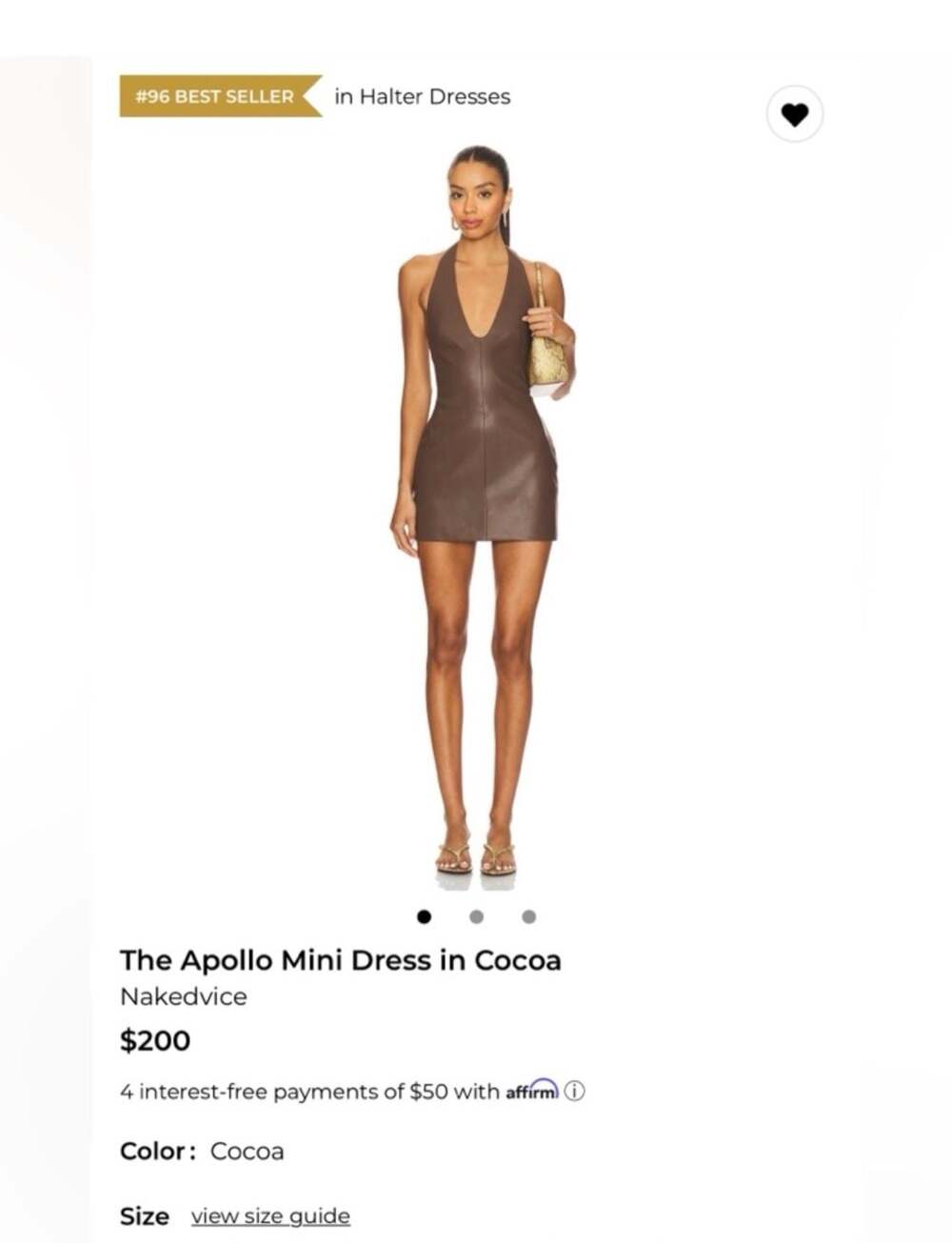 Nakedvice The Apollo Mini Dress in Cocoa Size XS